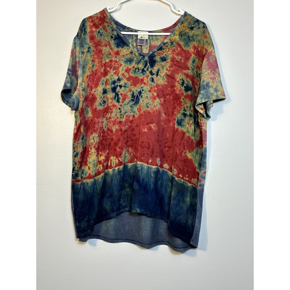 XCVI MIND SET V Neck Short Sleeve T-shirt Womens Large Tie Dye Boho